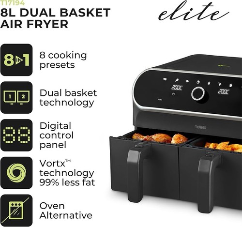Tower elite dual basket air - tower, 8l